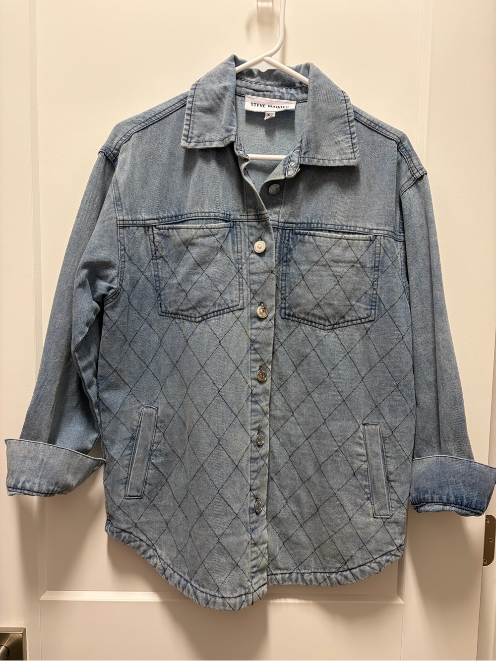 Steve Madden Lennon Quilted Light Wash Denim Jacket